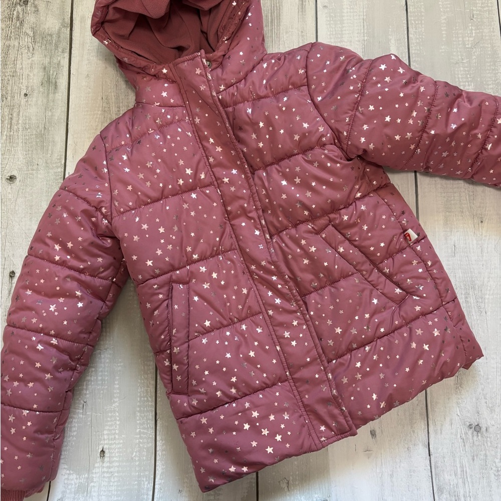 Joe Fresh Rose Pink Star-Print Puffer Jacket with Hood